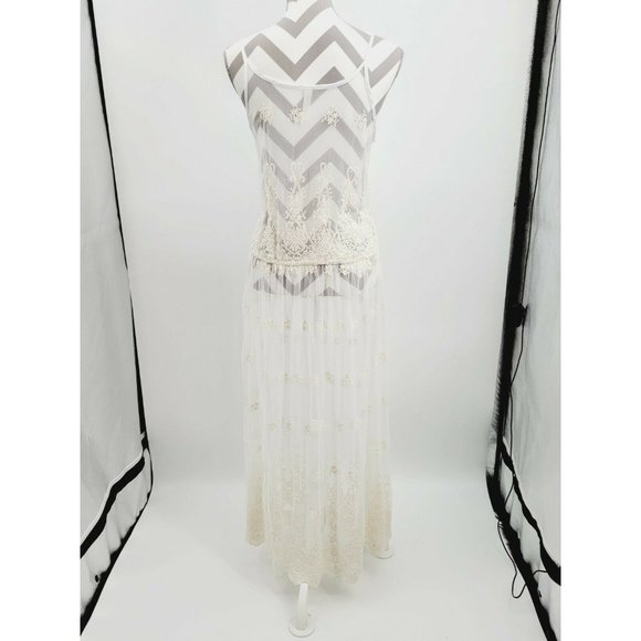 Gypsy Junkies Sasha Floral Embroidered Mesh Maxi Slip Dress Size S/M Filigree - Picture 8 of 12